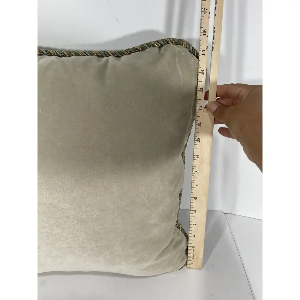 Suede Luxury Calico Corners tweed Trim Tan Square pillow w Feather‎ down insert